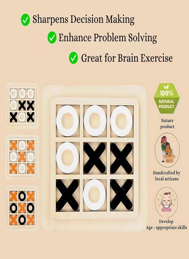 ZELVO Wooden Tic Tac Toe Classic Mind Challenging Cross & Zero Family Board Game for Kids & Adults, Multicolour (Pack of 1) - Image 5